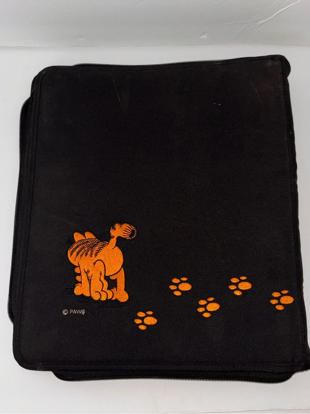 Vtg Garfield Mead 3 Ring Binder Zipper Black Embroidered 90s Notebook